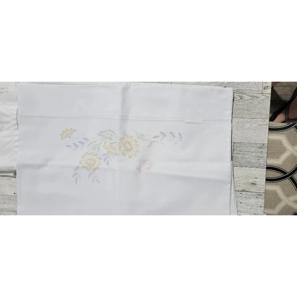 Vintage Emboidery 2 Sets Of Pillows Cases And Scarf, Un Sewn cross stitch